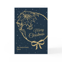 Elegant Blue Merry Christmas Poinsettia Folded