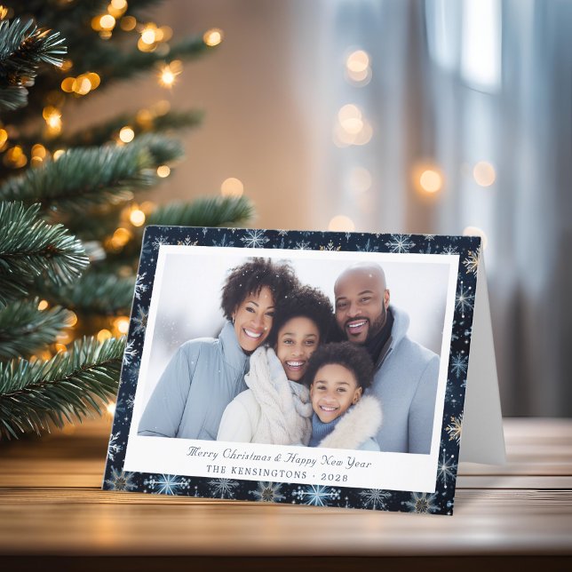 Cartes Pour Fêtes Annuelles Élégant Blue Snowflakes Photo de Noël (Elegant Blue Snowflakes Christmas Photo Holiday Card)
