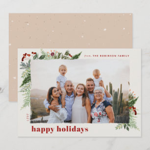 Cartes Pour Fêtes Annuelles Elégant Boho Neutre Bourgogne Aquarelle Verdure