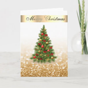 Cartes Pour Fêtes Annuelles Elégant Bokeh Faux Gold, Arbre de Noël Chic