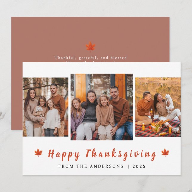 Cartes Pour Fêtes Annuelles Elégant Bon thanksgiving moderne Automne 3 Photo (Devant / Derrière)