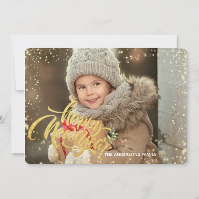 Cartes Pour Fêtes Annuelles Elégant Bonne Année | Doré | Parties scintillant D (Devant)
