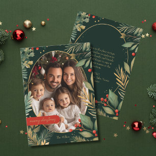 Cartes Pour Fêtes Annuelles Élégant Botanique Vert Gold Foliage Xmas Photo