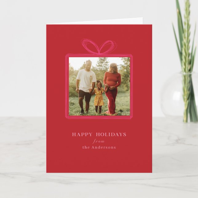 Cartes Pour Fêtes Annuelles Elégant Bow rouge "Joyeuses fêtes" Photo de Noël (Devant)