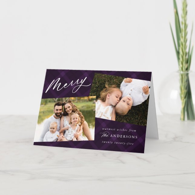 Cartes Pour Fêtes Annuelles Élégant Brossé Purple Plaid 4 Photo (Devant)