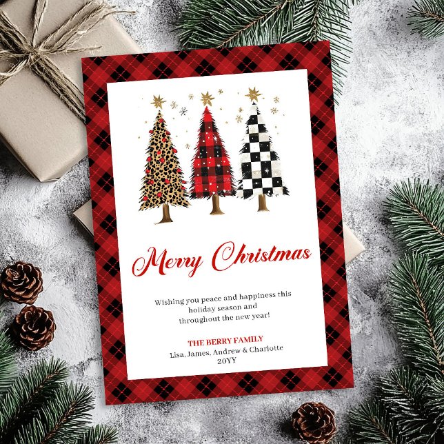 Cartes Pour Fêtes Annuelles Elegant Buffalo Plaid Christmas Tree Leopard Card (Elegant Buffalo Plaid Christmas Tree Leopard Card)
