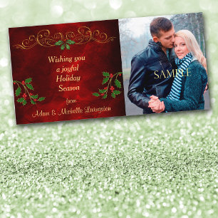 Cartes Pour Fêtes Annuelles Élégant Burgundy Red Holly Photo de Noël