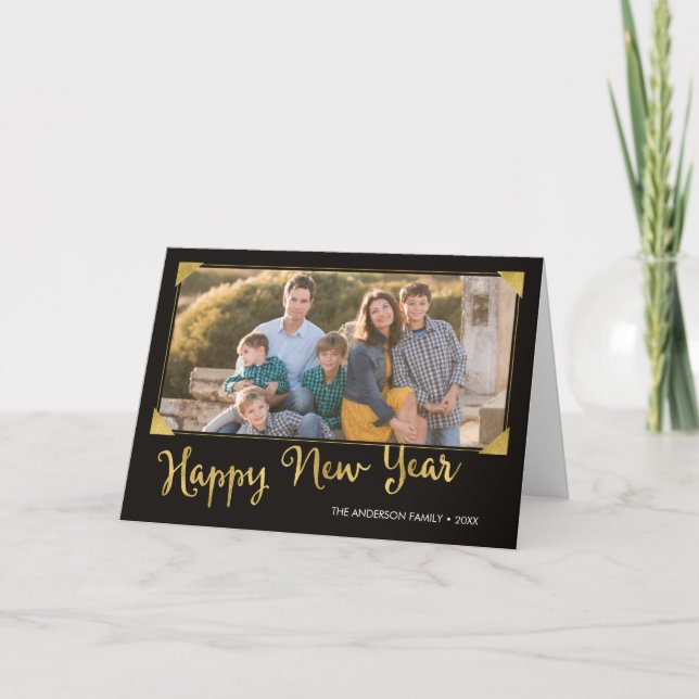 Cartes Pour Fêtes Annuelles Elégant cadre Faux Gold Joyeux nouvel an photo (Devant)