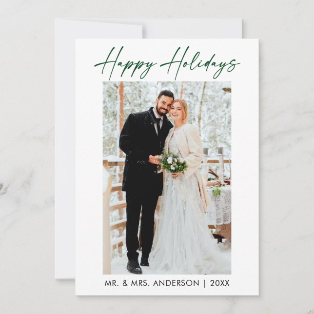 Cartes Pour Fêtes Annuelles Élégant calligraphie vert encre Script Mariage pho (Devant)