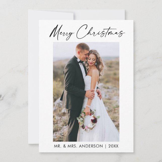Cartes Pour Fêtes Annuelles Elegant Calligraphy Ink Script Wedding Photo (Devant)