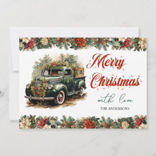 Cartes Pour Fêtes Annuelles Élégant camion vert de Noël rétro