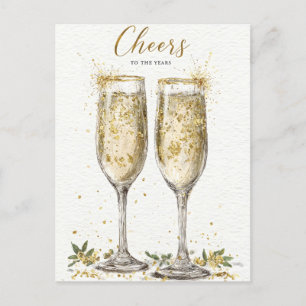 Cartes Pour Fêtes Annuelles Elégant Champagne d'or "Cheers to the Years"