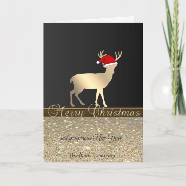 Cartes Pour Fêtes Annuelles Élégant, Chapeau de Noël cerf, Glitterie, Compagni (Devant)
