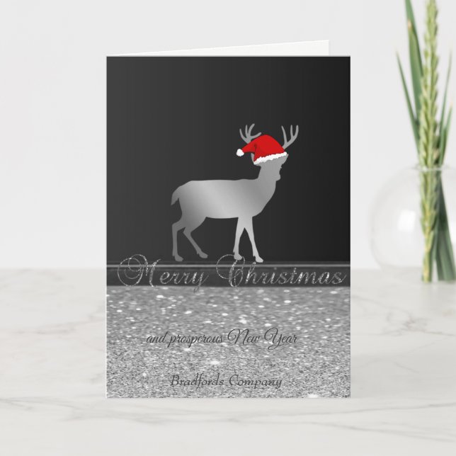 Cartes Pour Fêtes Annuelles Élégant, Chapeau de Noël cerf, Glitterie, Compagni (Devant)