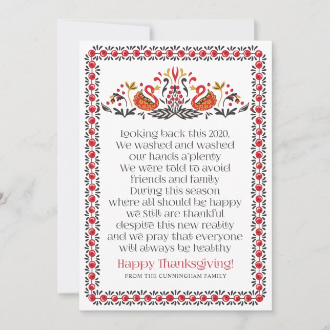 Cartes Pour Fêtes Annuelles Élégant Chic Botanical Thanksgiving Poem (Devant)