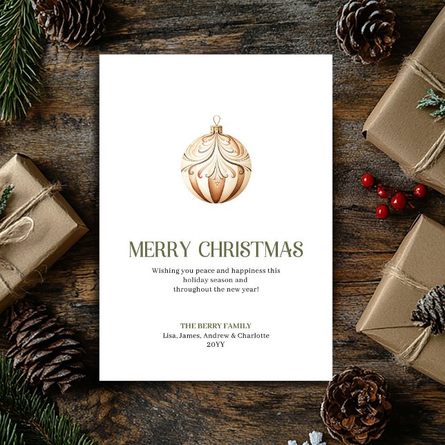 Cartes Pour Fêtes Annuelles Elegant Christmas ornament Card Neutral Gold Minim (Elegant Christmas Ornament Sage Minimal Holiday Card)