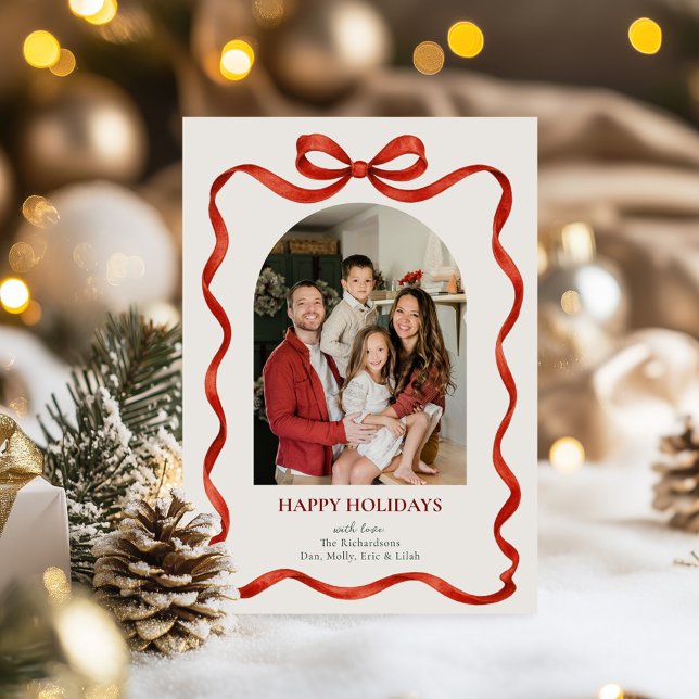 Cartes Pour Fêtes Annuelles Elegant Classic Red Ribbon Holiday Photo Card (Créateur téléchargé)