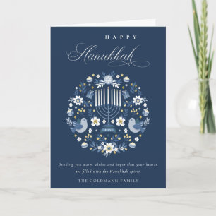 Cartes Pour Fêtes Annuelles Elégant Classy Navy Blue Happy Hanoukka Floral