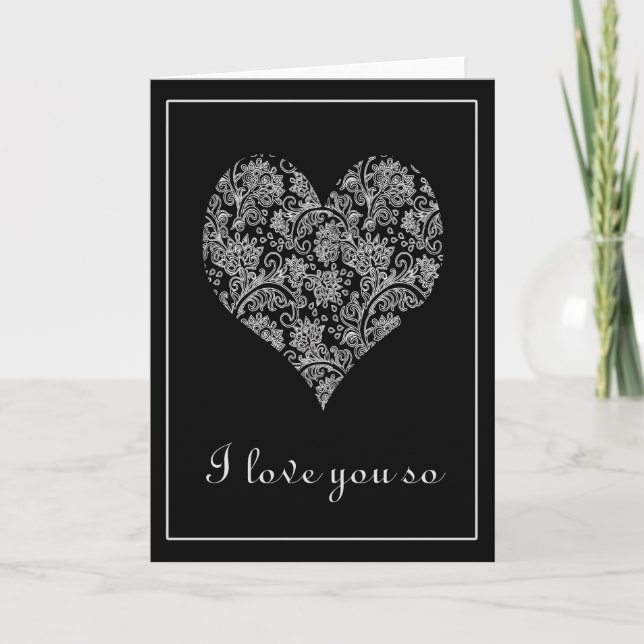 Cartes Pour Fêtes Annuelles Élégant Coeur de dentelle noir et blanc Valentine (Devant)