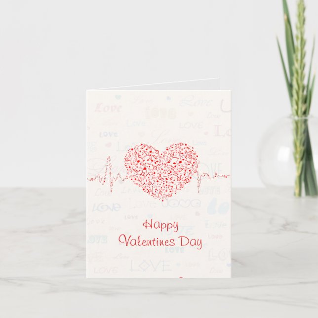 Cartes Pour Fêtes Annuelles Elégant Coeur De Musique Rouge Et Blanc (Devant)