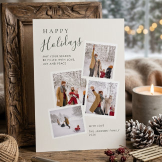 Cartes Pour Fêtes Annuelles Élégant Collage de Photos Vert Neutre pour Noël 