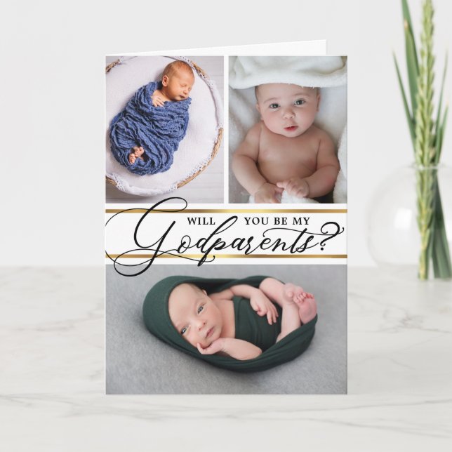 Cartes Pour Fêtes Annuelles Elégant Collage Photo Godparents Proposition (Devant)