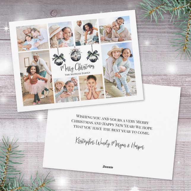 Cartes Pour Fêtes Annuelles Élégant collage photo Noir Blanc Noël (Elegant Photo Collage Black White Christmas Holiday Card )