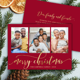 Cartes Pour Fêtes Annuelles Élégant Collage Photo Rouge Or Script 3 Noël