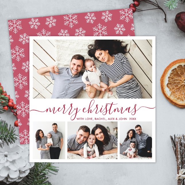 Cartes Pour Fêtes Annuelles Élégant Collage Rouge Blanc Snowflakes Noël (Créateur téléchargé)