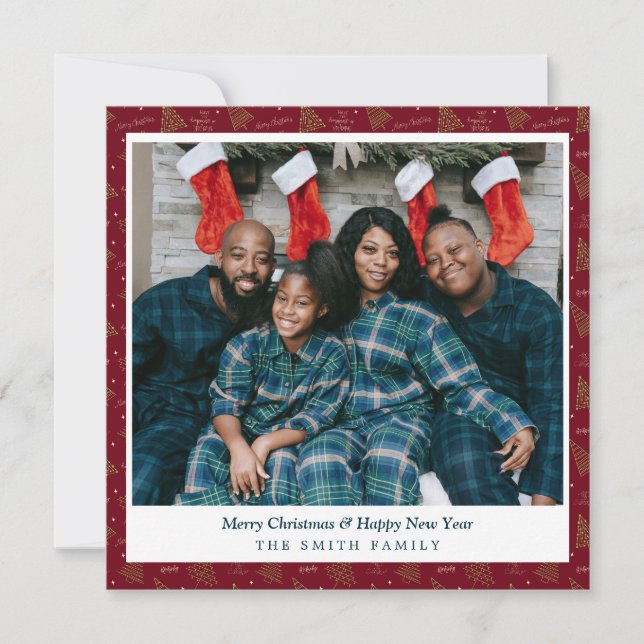 Cartes Pour Fêtes Annuelles Élégant Crimson Red Christmas Salutations avec pho (Devant)