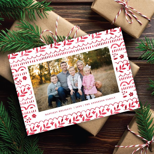 Cartes Pour Fêtes Annuelles Elégant Crimson Rouge Aquarelle de Noël Photo (Créateur téléchargé)