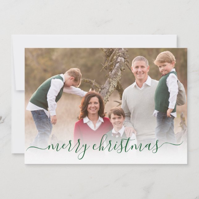 Cartes Pour Fêtes Annuelles Élégant Design vert Joyeux Noël Script Photo (Devant)