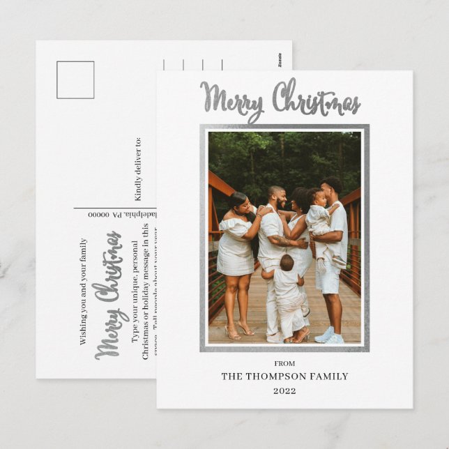 Cartes Pour Fêtes Annuelles Elégant et élégant Faux Foil Photo Joyeux Noël (Devant / Derrière)