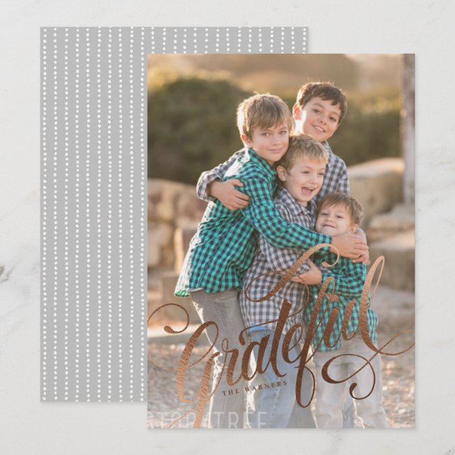 Cartes Pour Fêtes Annuelles Élégant faux-papier Grateful script (Devant / Derrière)