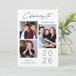 Cartes Pour Fêtes Annuelles Elegant Festive 3 Photo Cheers to New Year 2025