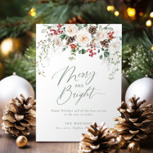 Elegant Festive Floral Merry And Bright Christmas