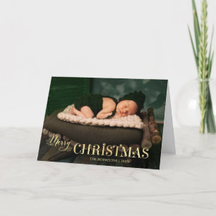 Cartes Pour Fêtes Annuelles Elégant Festive Gold Joyeux Noël Script Photo