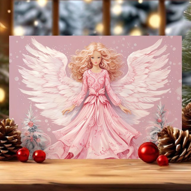 Cartes Pour Fêtes Annuelles Élégant Festive Rose Angel Noël (Créateur téléchargé)