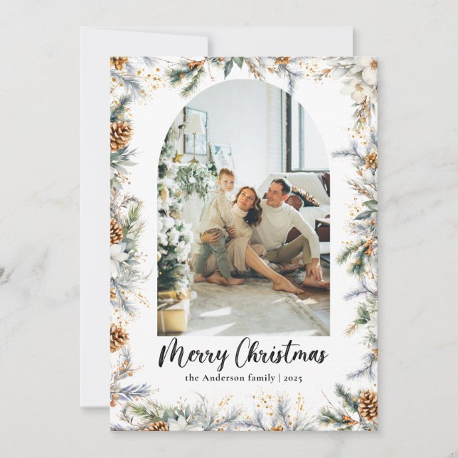 Cartes Pour Fêtes Annuelles Élégant feuillage botanique & Arche photo Noël (Devant)
