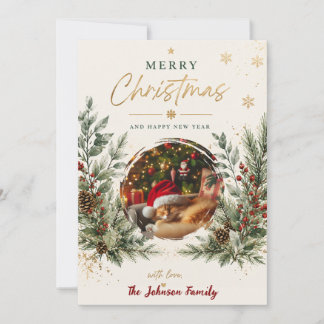 Cartes Pour Fêtes Annuelles Élégant feuillage de Noël aquarelle baies rouges