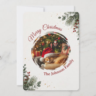Cartes Pour Fêtes Annuelles Élégant feuillage de Noël aquarelle baies rouges