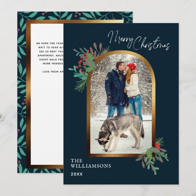 Cartes Pour Fêtes Annuelles Élégant film d'hiver sur mesure Arche photo Noël (Devant / Derrière)