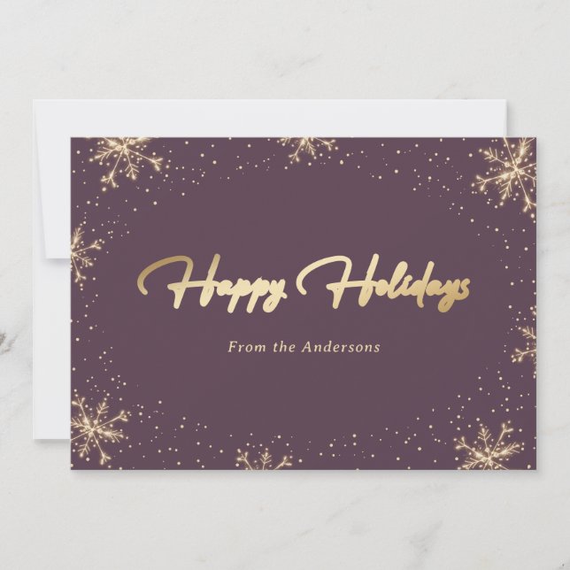 Cartes Pour Fêtes Annuelles Élégant Fléau de neige moderne violet doré (Devant)