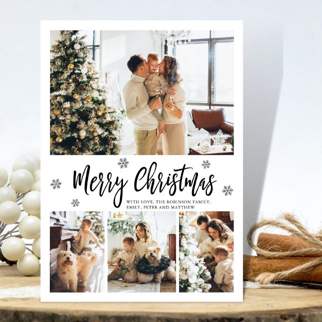 Cartes Pour Fêtes Annuelles Élégant Flocon de neige 4 Photo Collage Noël (Créateur téléchargé)