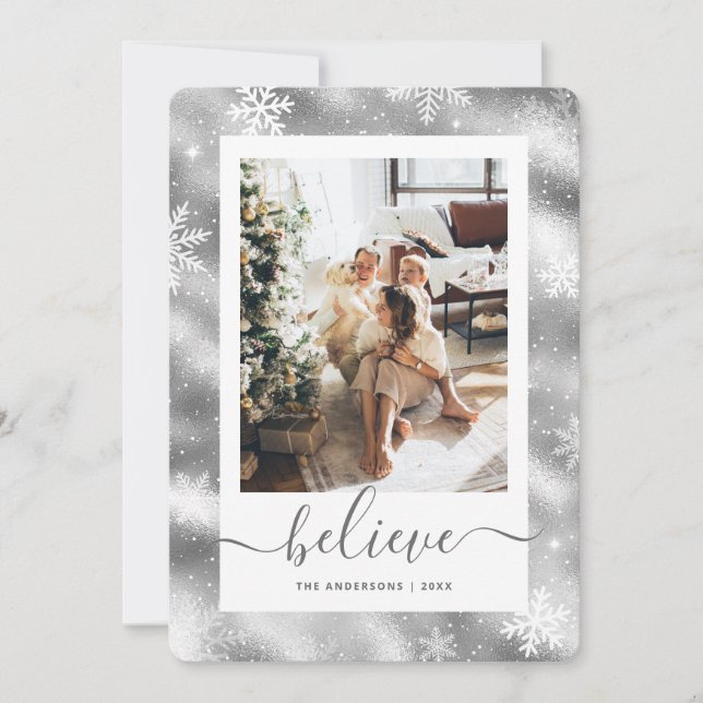 Cartes Pour Fêtes Annuelles Élégant flocon de neige photo Silver (Devant)