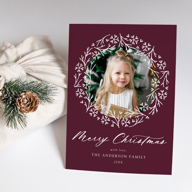 Cartes Pour Fêtes Annuelles Élégant Flocon de neige Wreath Purple Photo (Créateur téléchargé)
