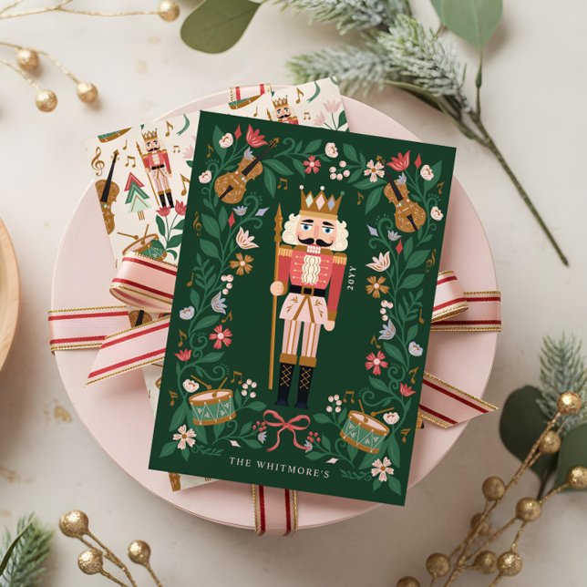 Cartes Pour Fêtes Annuelles Élégant floral Noisette de Noël Ballet Musical (Elegant Floral Christmas Nutcracker Ballet Musical Holiday Card)