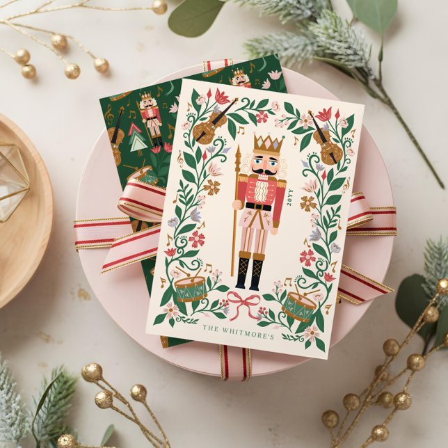 Cartes Pour Fêtes Annuelles Élégant floral Noisette de Noël Ballet Musical (Elegant Floral Christmas Nutcracker Ballet Musical Holiday Card)