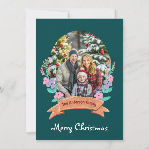 Cartes Pour Fêtes Annuelles élégant Floral Wreath vert foncé photo Noël