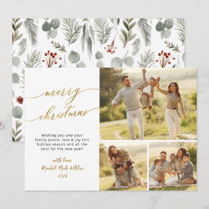 Cartes Pour Fêtes Annuelles Élégant Foliage vert 3 Multi Photo Noël